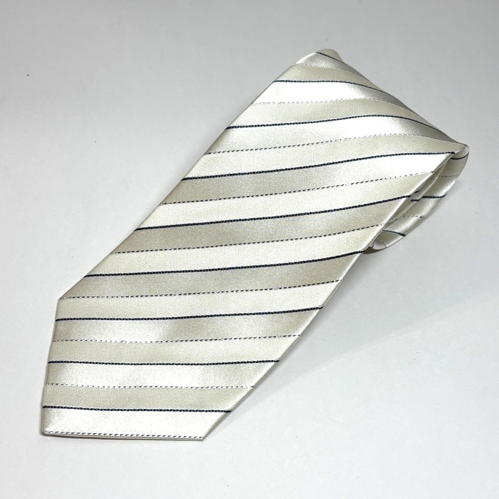 New Geoffrey Beene Necktie Men One Size Cream Striped‎ Silk Blend Formal Wedding